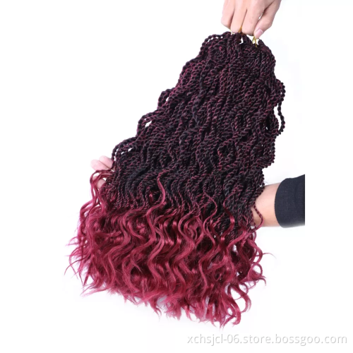 Wholesale Price Wavy Senegalese Twist Crochet Hair Curly Ends 14inch Braids Synthetic Hair Extension Small Mambo Twist Braiding